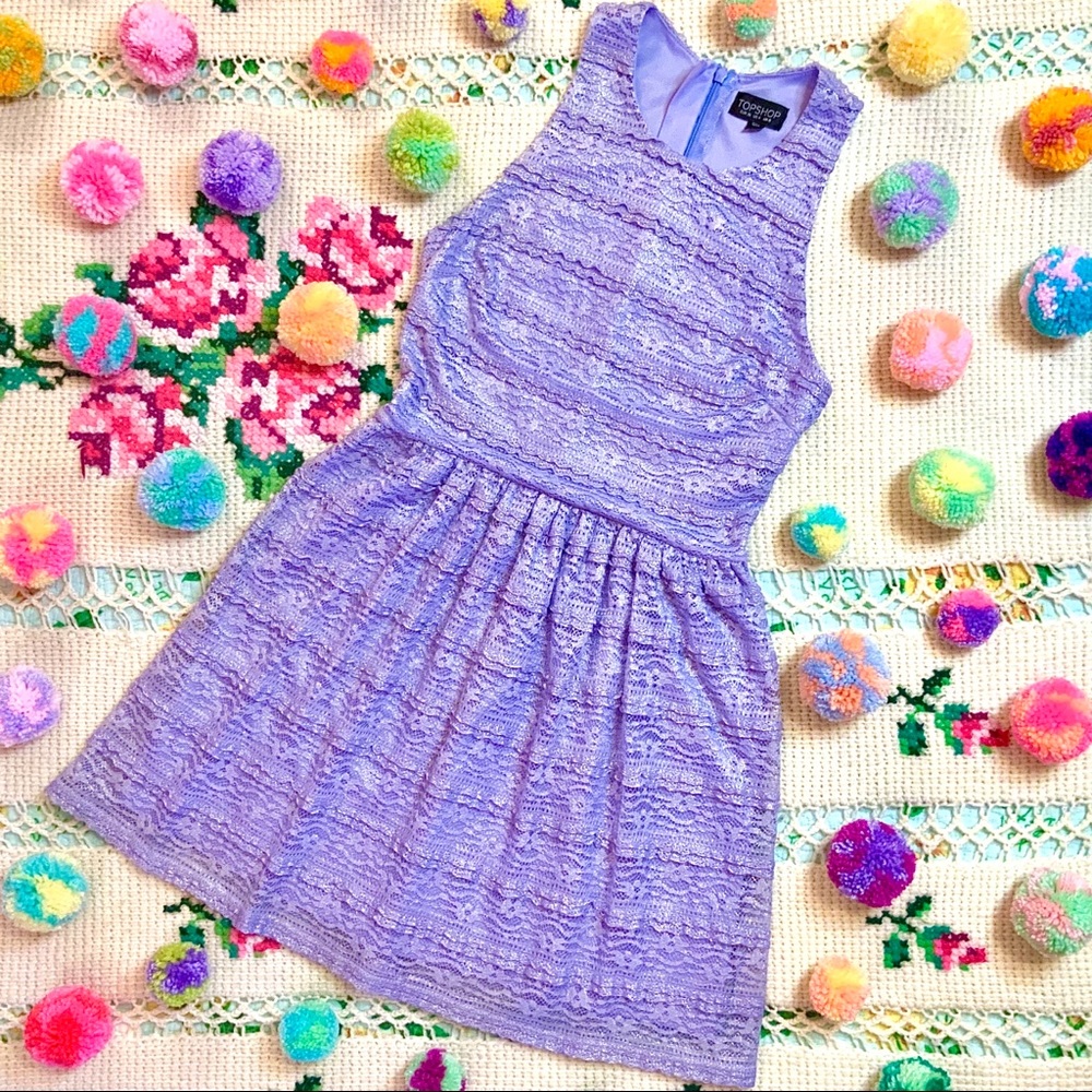 Topshop Lavender Purple Dress Metallic Gold Lace 4